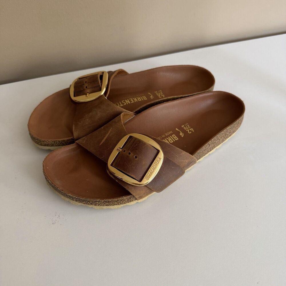 Birkenstock Madrid Big Buckle Cognac Brown Slides Sandals Women’s 42 Slip On